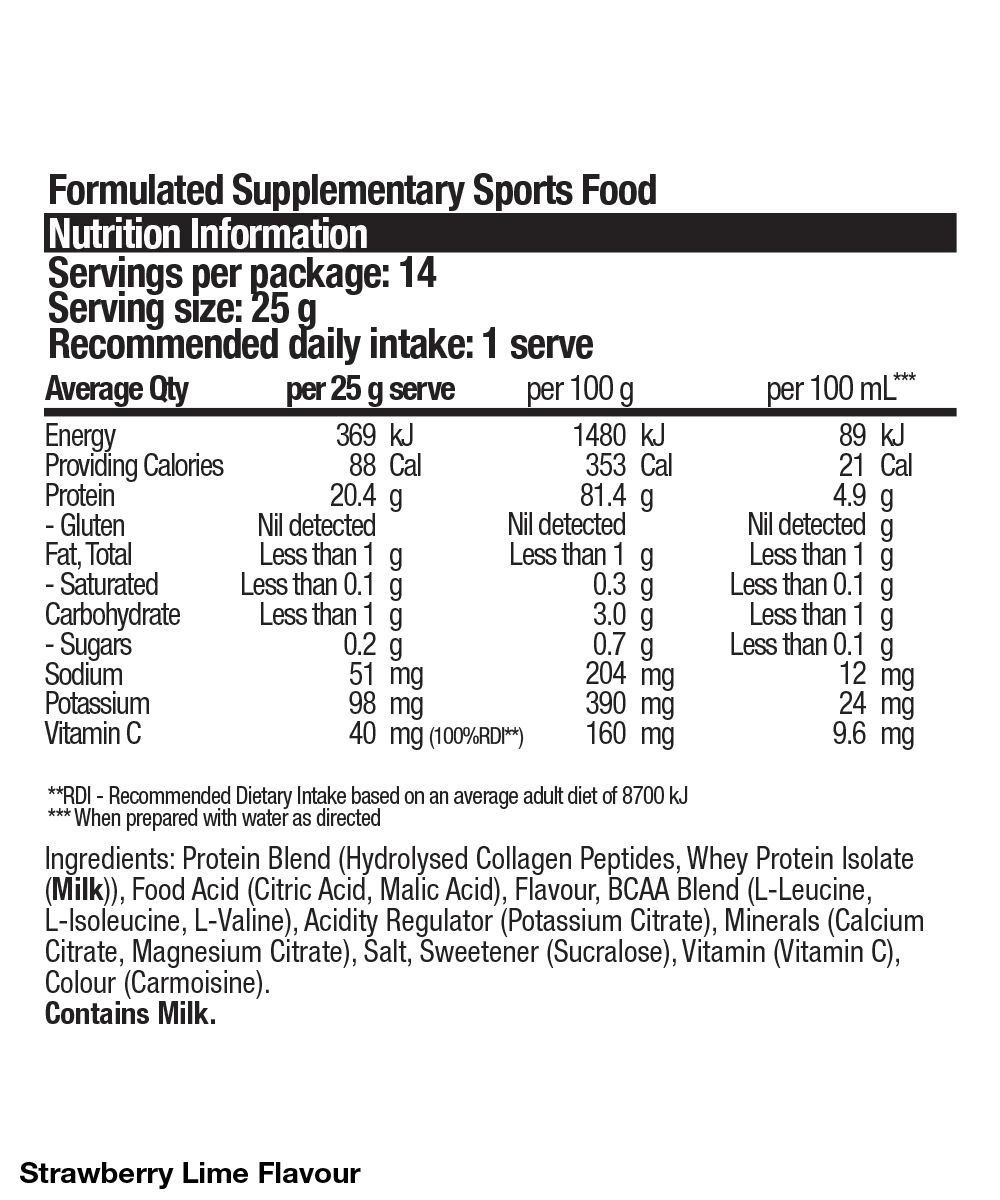 Collagen Protein Water Strawberry Lime Nutrition Panel