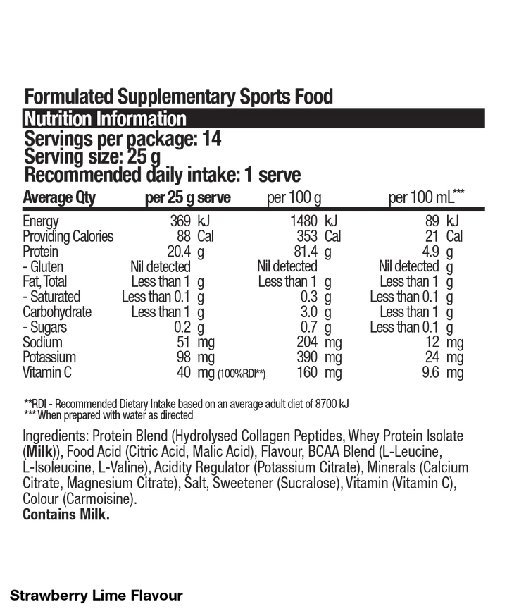 Collagen Protein Water Strawberry Lime Nutrition Panel