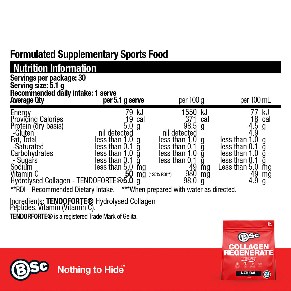 Collagen Regenerate - nutrition information panel