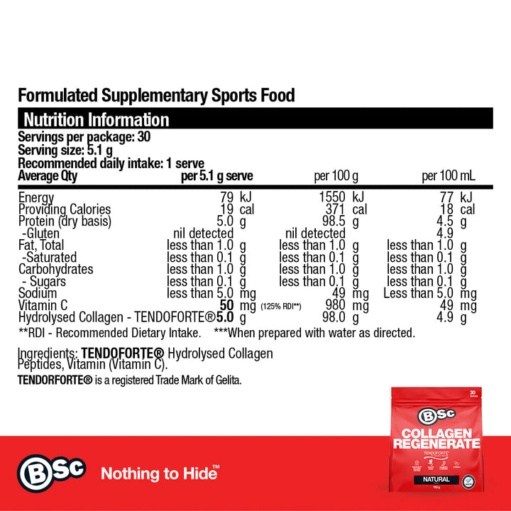 Collagen Regenerate - nutrition information panel