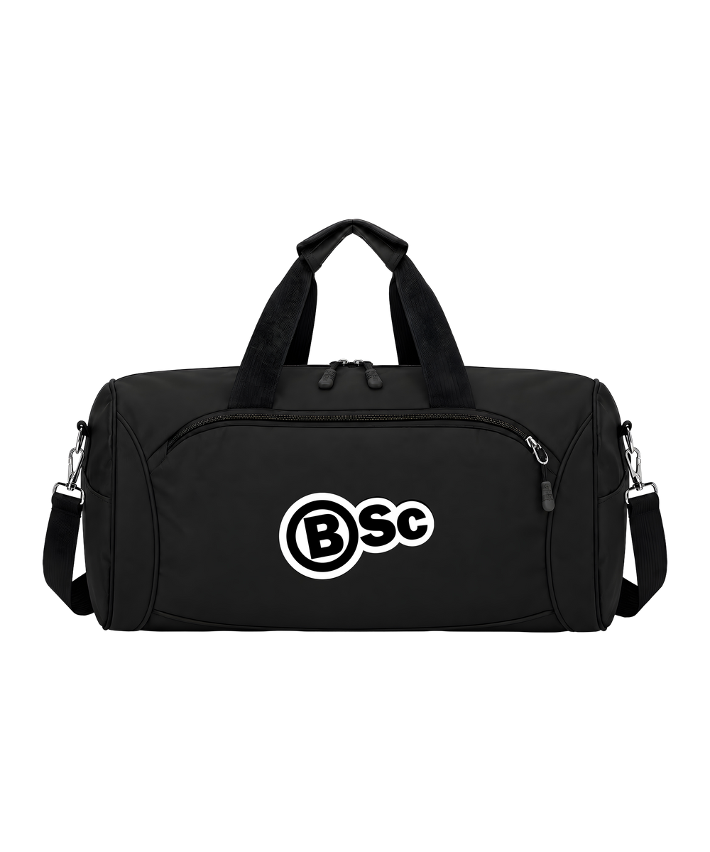 BSc Training Duffle Bag in Black, front view with zip pocket