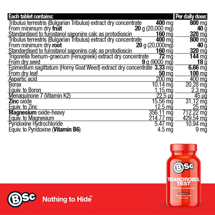 Triandrobol Test - 60 Tablets nutrition information panel