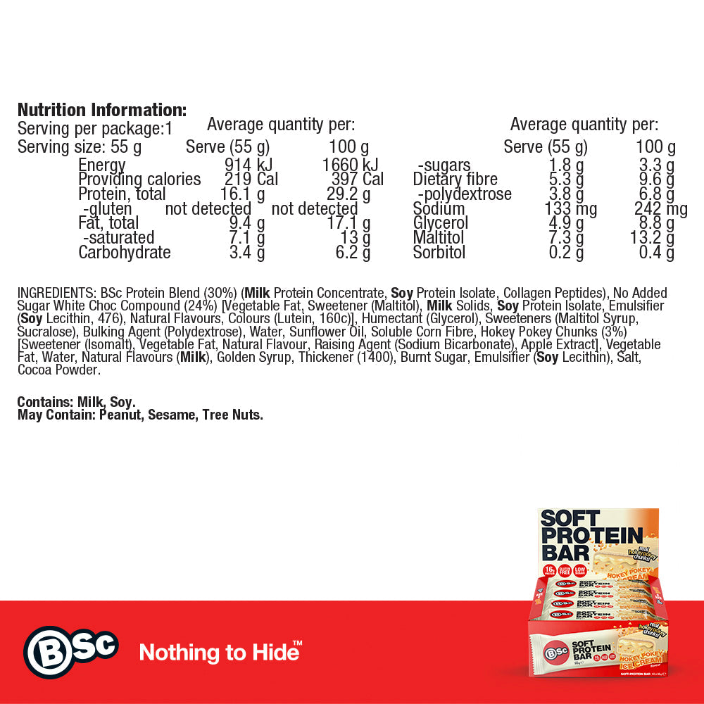 Soft Protein Bar 12 Pack - hokey-pokey-ice-cream nutrition information panel