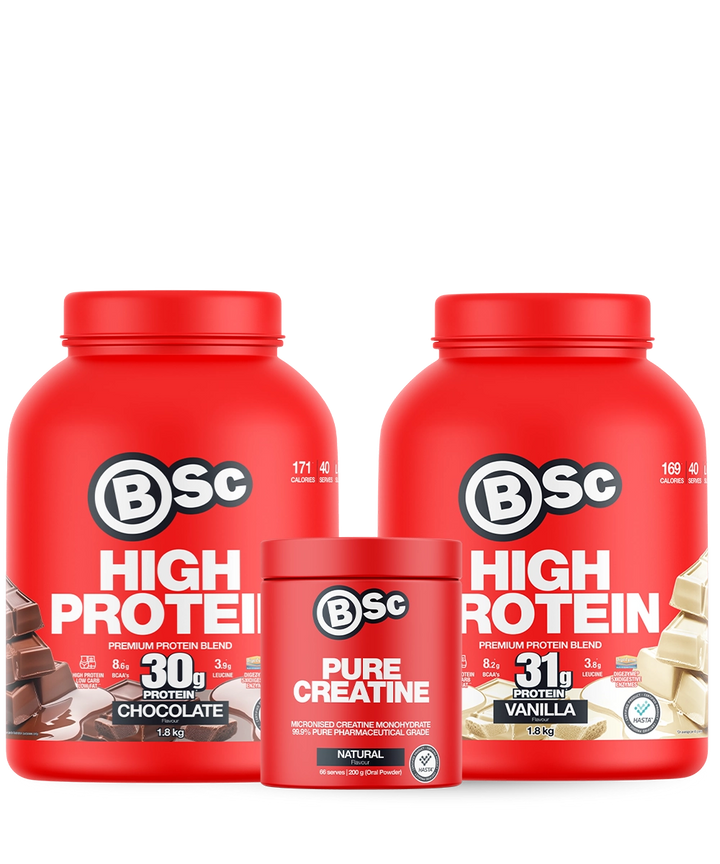 BSc Supply Pack - 2x High Protein 1.8kg Vanilla + Pure Creatine Bundle